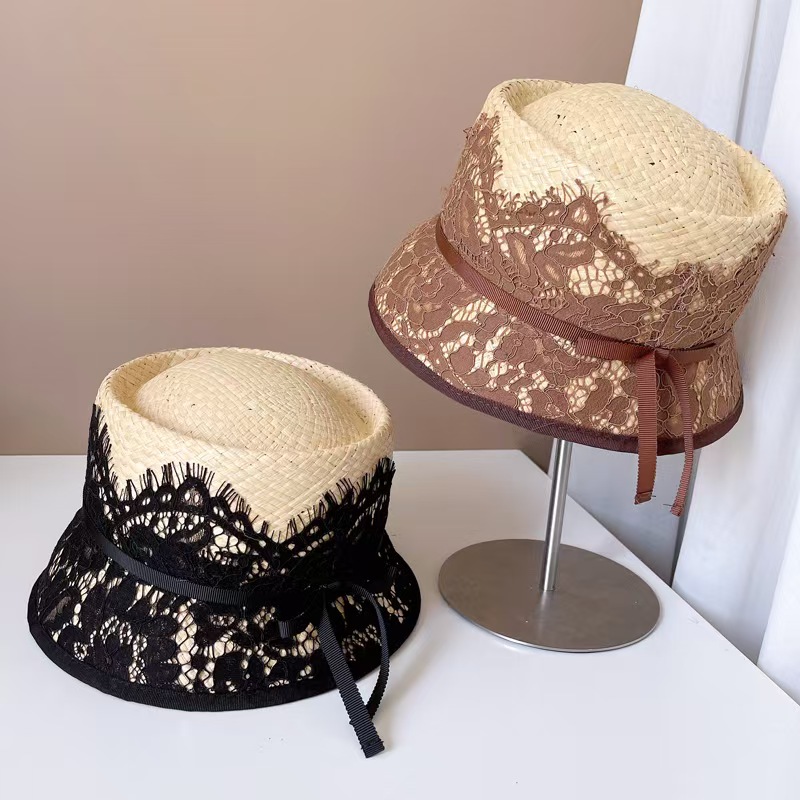 패션 일본의 새로운 레이스 장식 어부 양동이 모자 여성 - Bucket Hat Straw 리뷰 및 가격