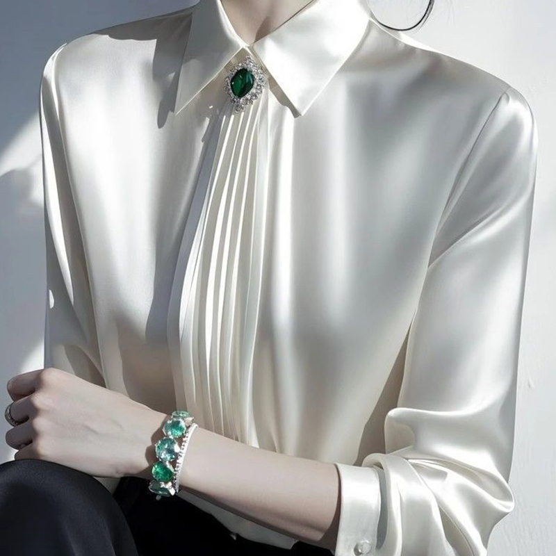 2025 봄 새로운 기질 새틴 블라우스 숙녀 사무실 레 - Shirt Camp Collar 리뷰 및 가격