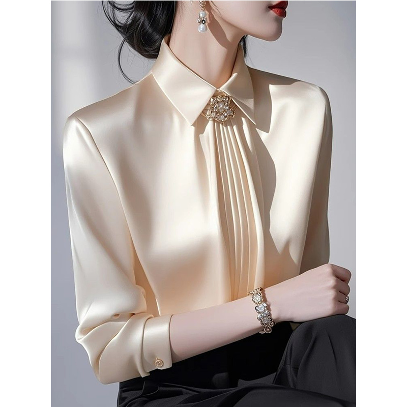 2025 봄 새로운 기질 새틴 블라우스 숙녀 사무실 레 - Shirt Camp Collar 리뷰 및 가격