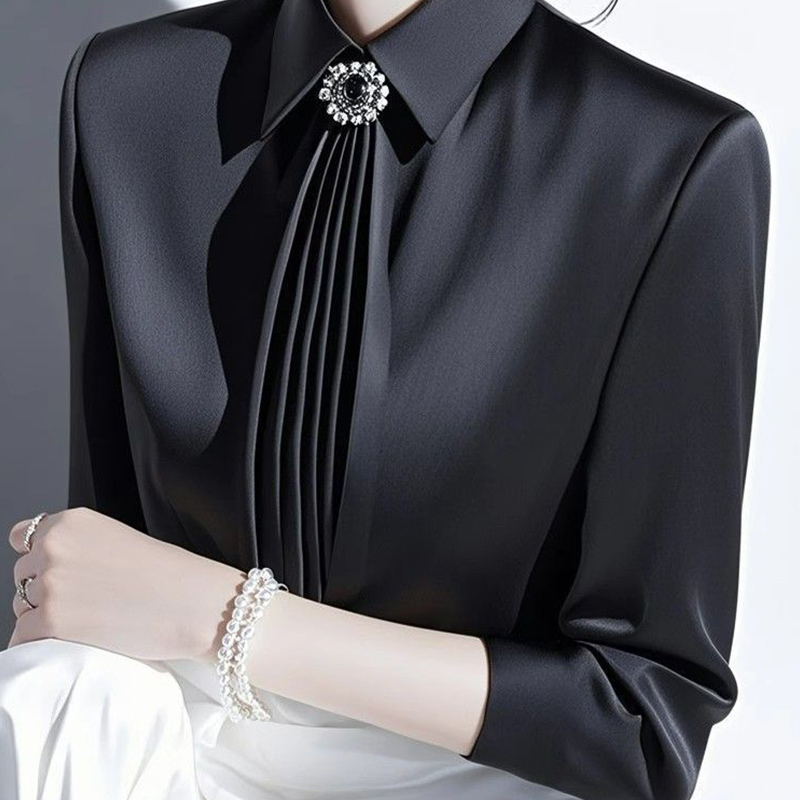 2025 봄 새로운 기질 새틴 블라우스 숙녀 사무실 레 - Shirt Camp Collar 리뷰 및 가격