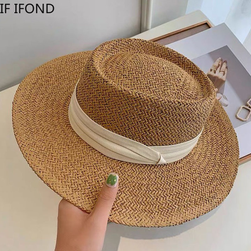 여성을위한 봄 여름 통기성 밀짚 모자 패션 캐주얼 페도 - Bucket Hat Straw 리뷰 및 가격