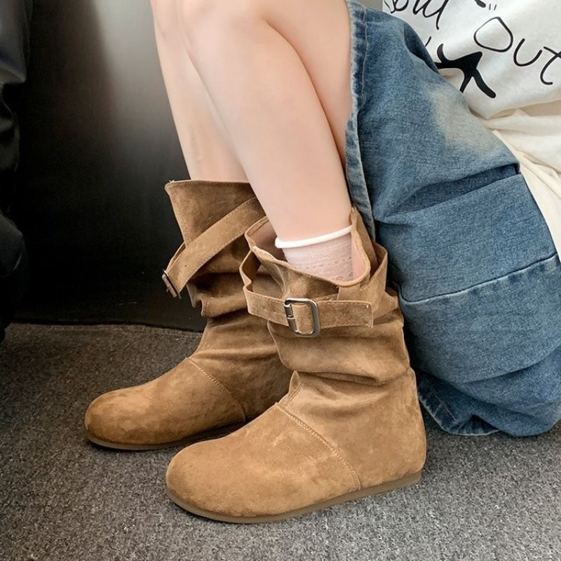 여성 스웨이드 미드 카프 부츠 빈티지 버클 스트랩 슬라 - Espadrille Slip On 리뷰 및 가격