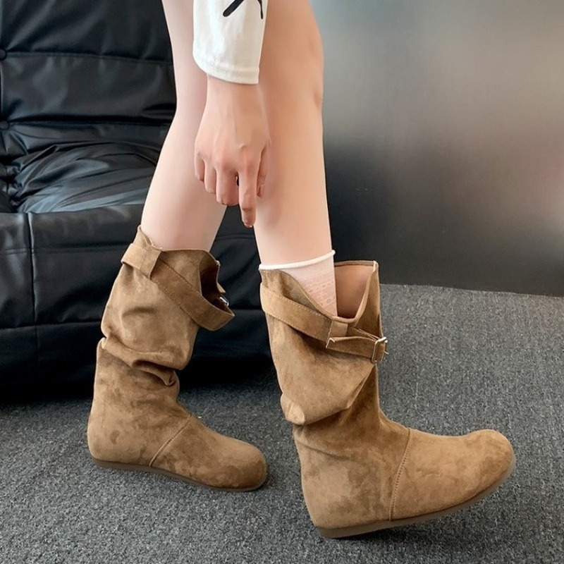 여성 스웨이드 미드 카프 부츠 빈티지 버클 스트랩 슬라 - Espadrille Slip On 리뷰 및 가격